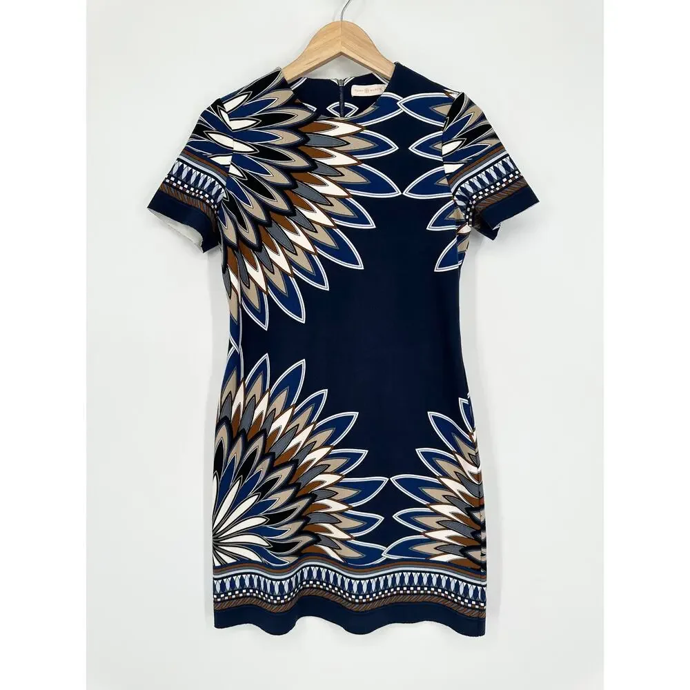Tory Burch Navy Geometric Short-Sleeve Mini Dress